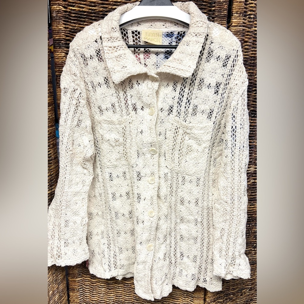 Judith March- Cream Lace Button-Up Shirt, Stars and Stripes with fringe.